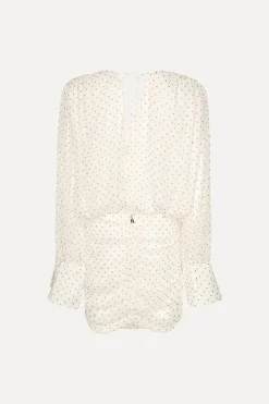 Mini Dresses|Dresses-ROTATE Birger Christensen Chiffon Ls V-neck Dress Creme Egret Comb. color