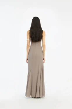 Maxi Dress|Dresses-ROTATE Birger Christensen Chiffon Maxi Strap Dress Taupe Driftwood color