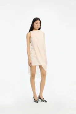 Mini Dresses|Dresses-ROTATE Birger Christensen Chiffon Mini Cape Dress Light Pink Vanilla CreamVanilla Cream color