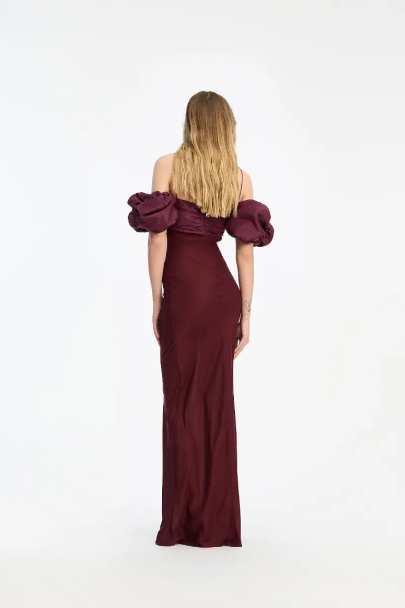 Dresses-ROTATE Birger Christensen Chiffon Puff Sleeve Dress Burgundy Zinfandelcolor