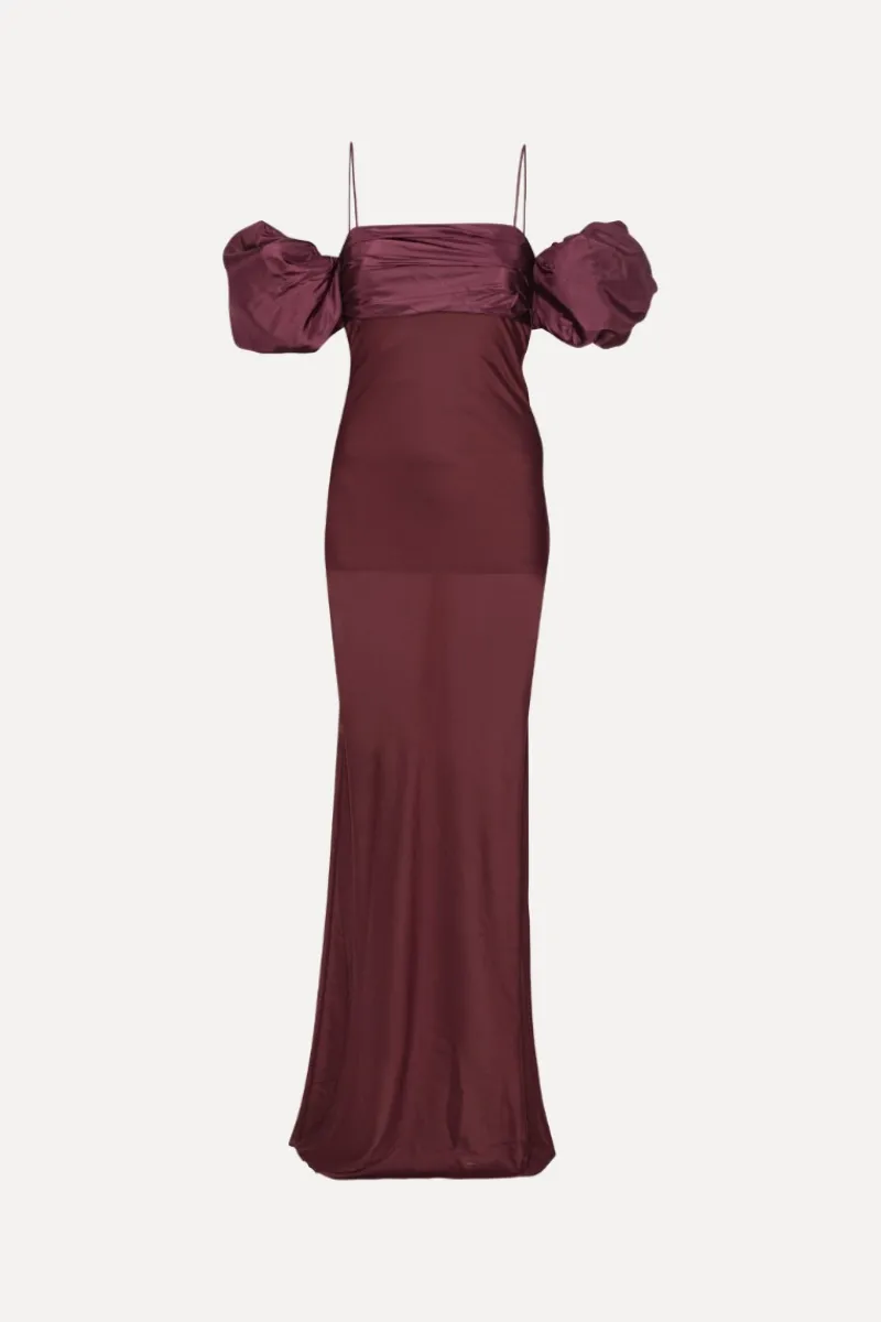 Dresses-ROTATE Birger Christensen Chiffon Puff Sleeve Dress Burgundy Zinfandelcolor
