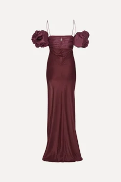 Dresses-ROTATE Birger Christensen Chiffon Puff Sleeve Dress Burgundy Zinfandelcolor