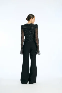 Tops-ROTATE Birger Christensen Chiffon Ruched Ls Top Black 1000 Black Comb. color