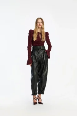 Tops-ROTATE Birger Christensen Chiffon Ruched Ls Top Burgundy Zinfandelcolor