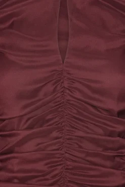 Tops-ROTATE Birger Christensen Chiffon Ruched Ls Top Burgundy Zinfandelcolor