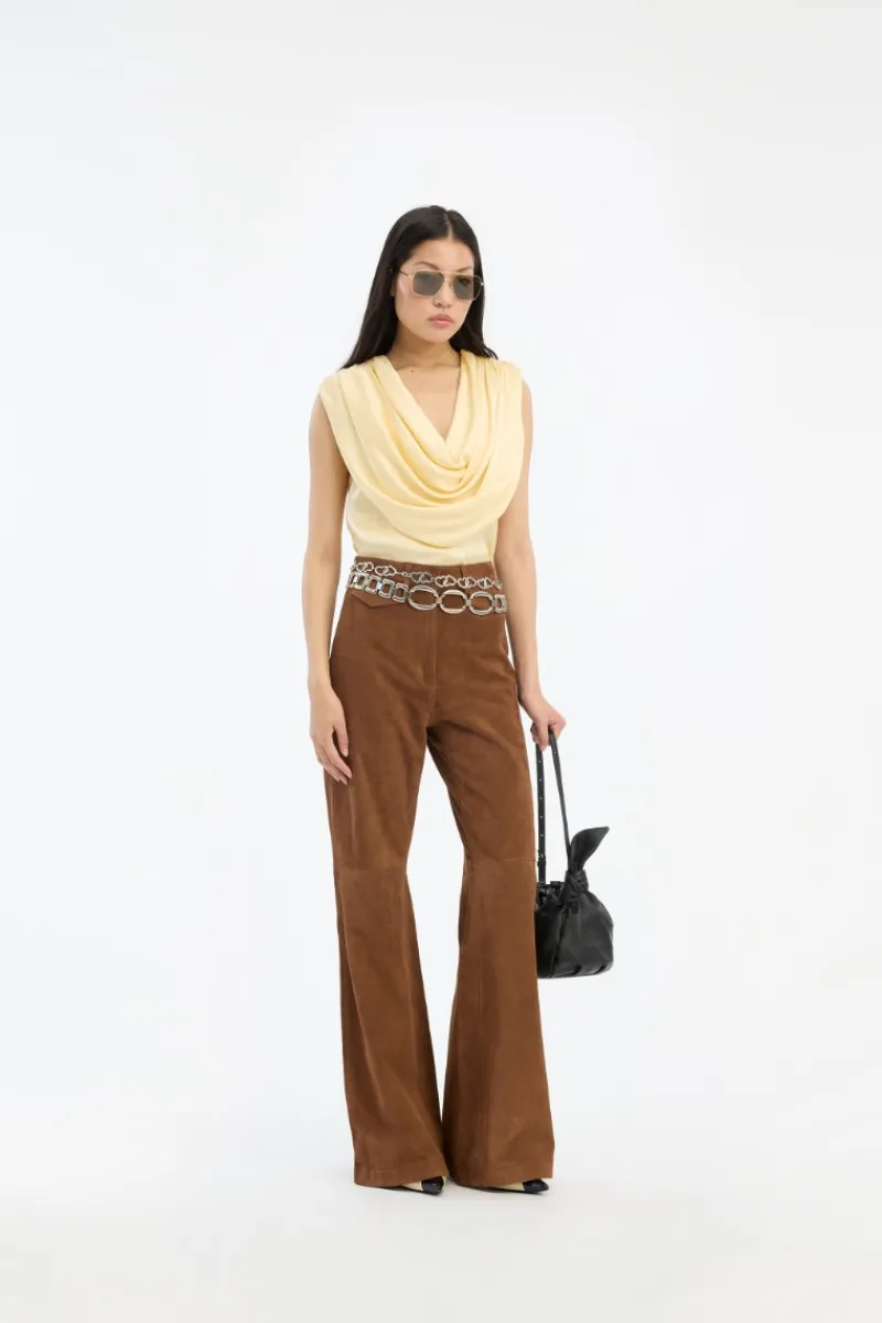 Tops-ROTATE Birger Christensen Chiffon Waterfall Top Yellow Italian Straw color