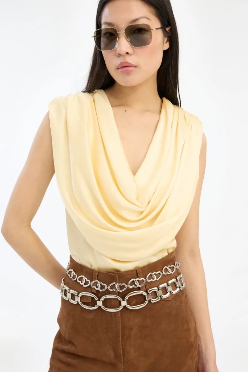 Tops-ROTATE Birger Christensen Chiffon Waterfall Top Yellow Italian Straw color