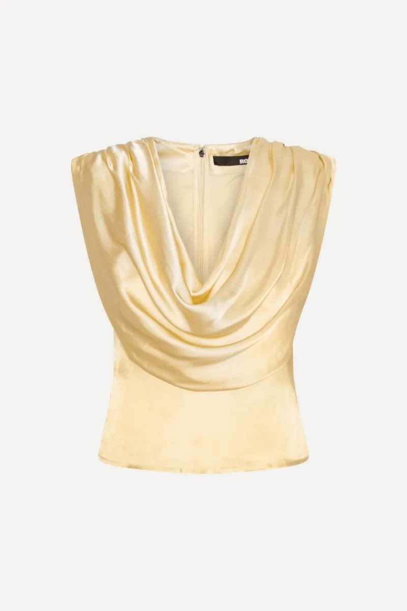 Tops-ROTATE Birger Christensen Chiffon Waterfall Top Yellow Italian Straw color