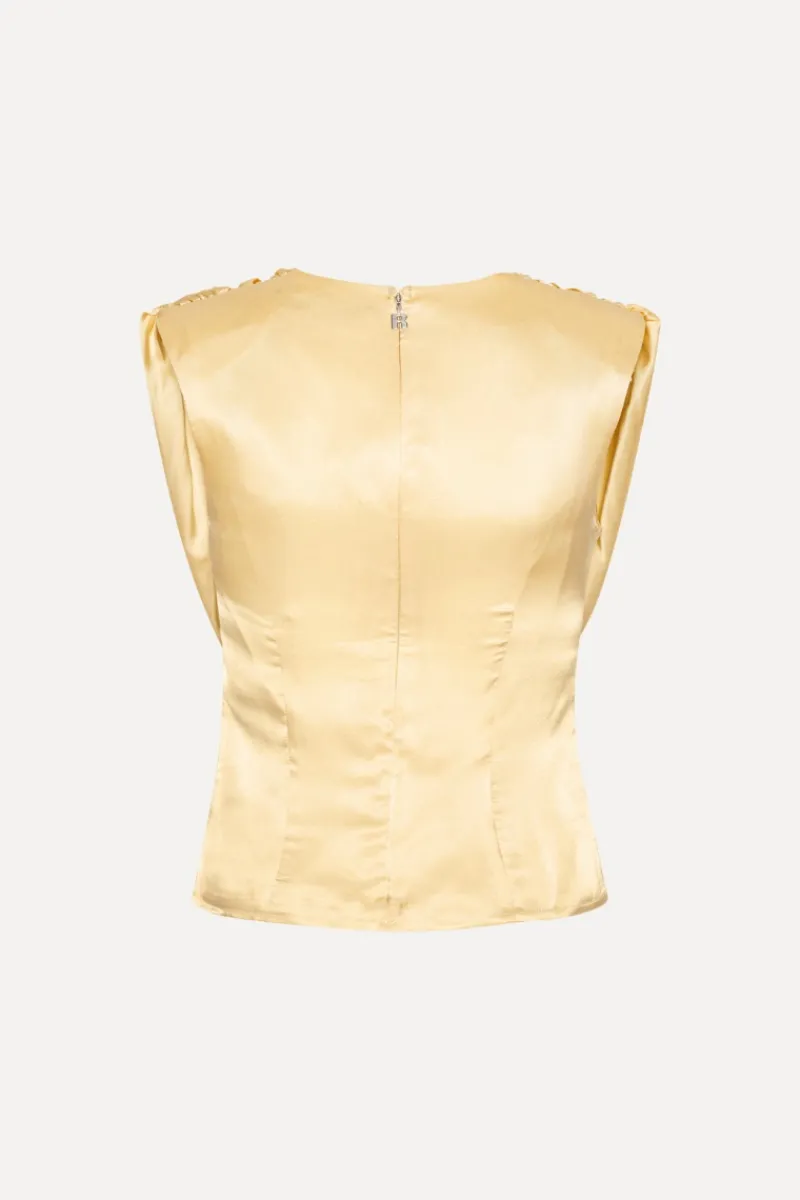 Tops-ROTATE Birger Christensen Chiffon Waterfall Top Yellow Italian Straw color