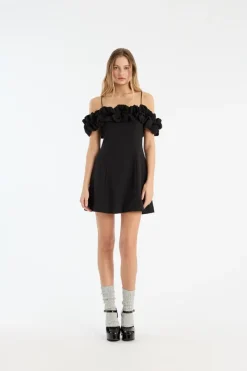 Mini Dresses-ROTATE Birger Christensen Crepe A-line Mini Dress Black Black color