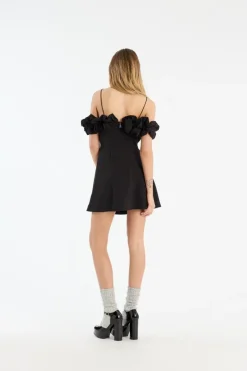 Mini Dresses-ROTATE Birger Christensen Crepe A-line Mini Dress Black Black color