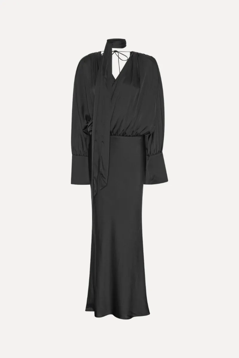 Maxi Dress|Dresses-ROTATE Birger Christensen Crepe De Chine Maxi Dress Black Black color