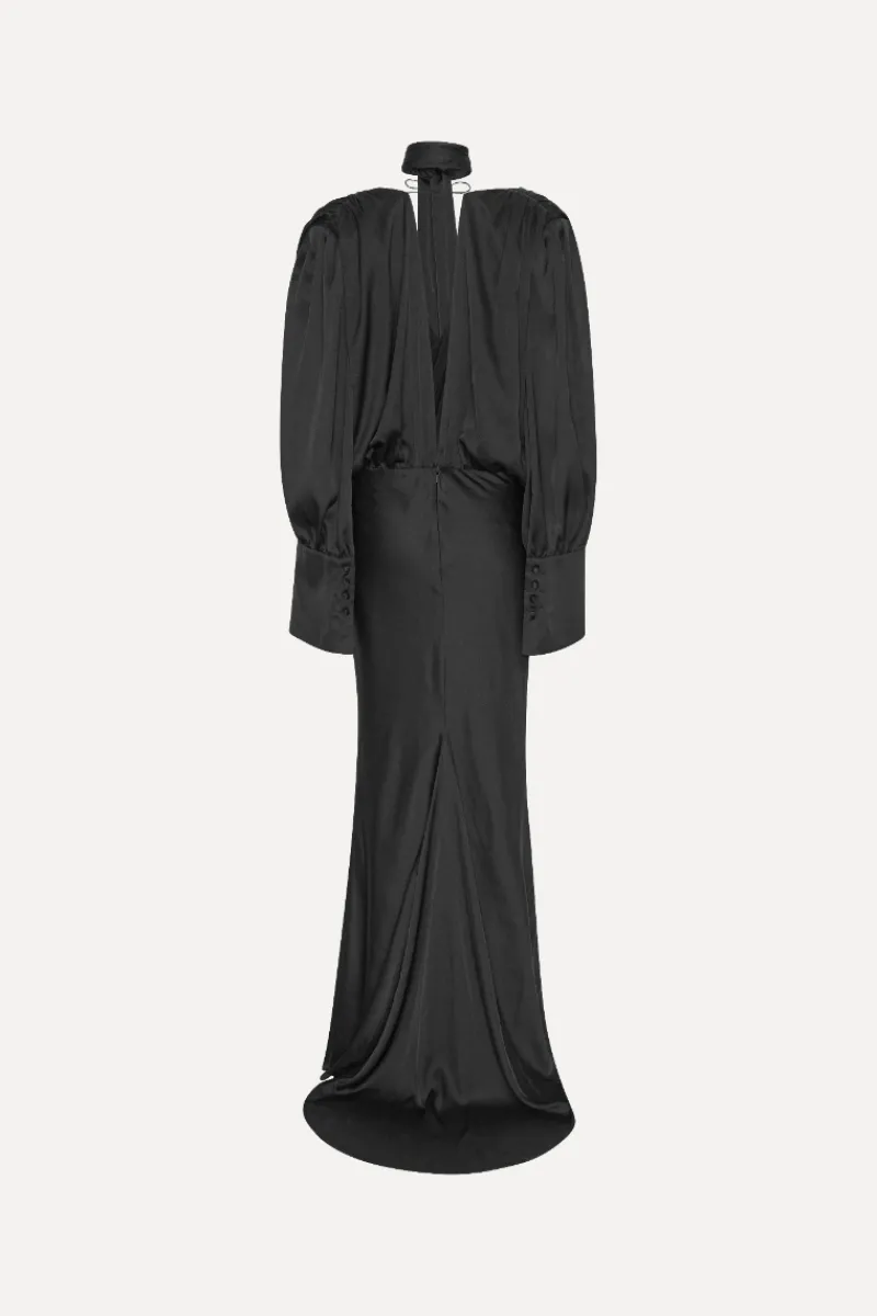 Maxi Dress|Dresses-ROTATE Birger Christensen Crepe De Chine Maxi Dress Black Black color
