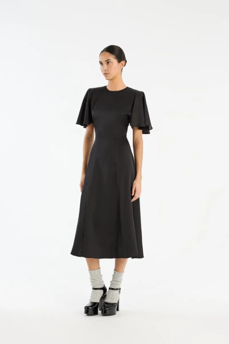 Midi Dresses|Dresses-ROTATE Birger Christensen Crepe De Chine Midi Dress Black Black color
