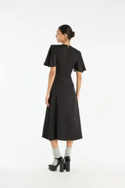 Midi Dresses|Dresses-ROTATE Birger Christensen Crepe De Chine Midi Dress Black Black color