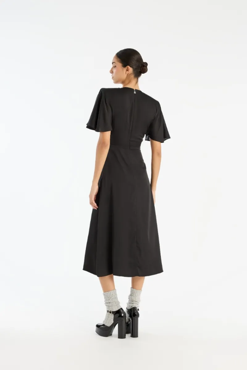 Midi Dresses|Dresses-ROTATE Birger Christensen Crepe De Chine Midi Dress Black Black color