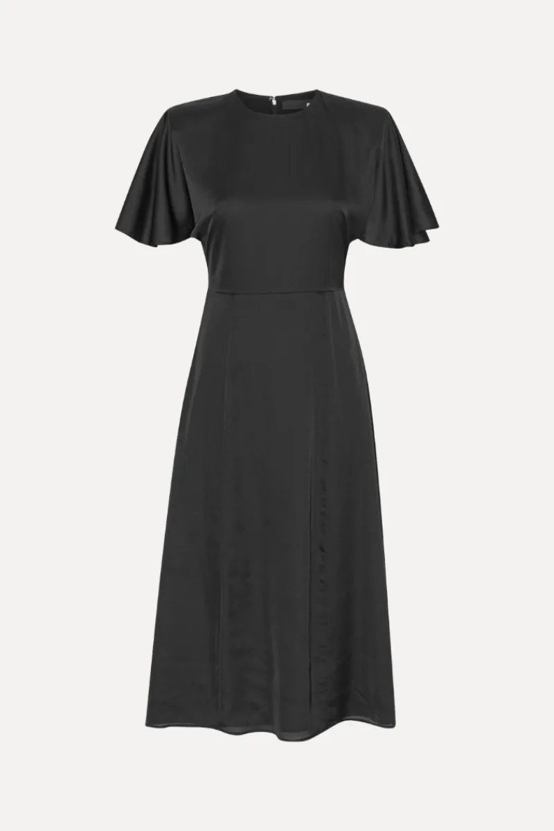 Midi Dresses|Dresses-ROTATE Birger Christensen Crepe De Chine Midi Dress Black Black color