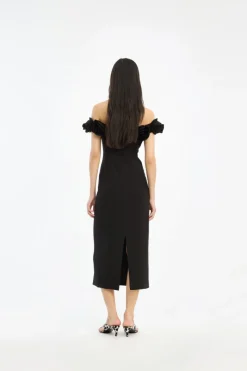 Midi Dresses|Dresses-ROTATE Birger Christensen Crepe Midi Flower Dress Black Black color