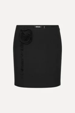 Skirts-ROTATE Birger Christensen Crepe Mini Flower Skirt Black Black color
