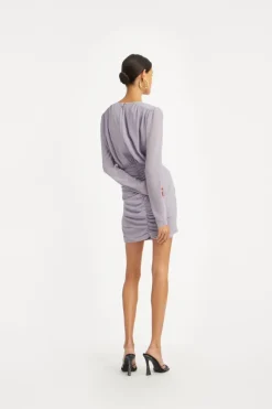 Mini Dresses|Dresses-ROTATE Birger Christensen Crepe Mini Gathered Dress Purple Lavender Aura color
