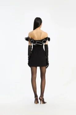 Mini Dresses-ROTATE Birger Christensen Crepe Mini Ruffle Dress Black Black color