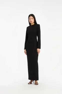 Maxi Dress|Dresses-ROTATE Birger Christensen Crepe Open Back Dress Black Black color