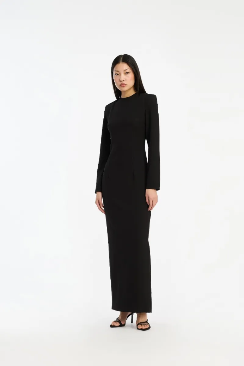 Maxi Dress|Dresses-ROTATE Birger Christensen Crepe Open Back Dress Black Black color