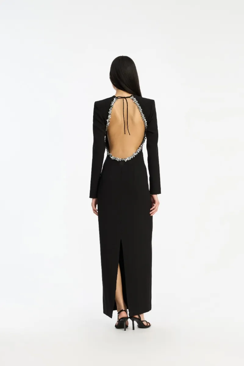 Maxi Dress|Dresses-ROTATE Birger Christensen Crepe Open Back Dress Black Black color