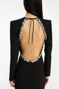 Maxi Dress|Dresses-ROTATE Birger Christensen Crepe Open Back Dress Black Black color