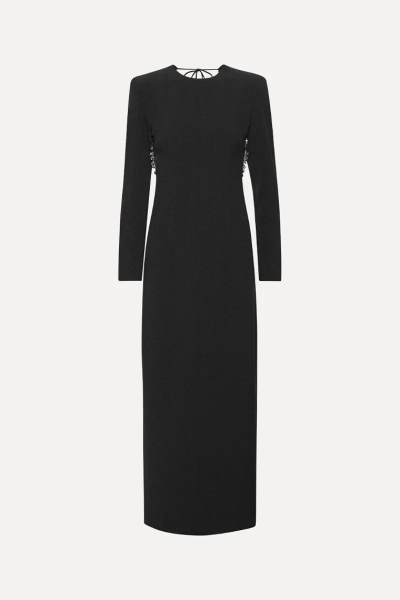 Maxi Dress|Dresses-ROTATE Birger Christensen Crepe Open Back Dress Black Black color