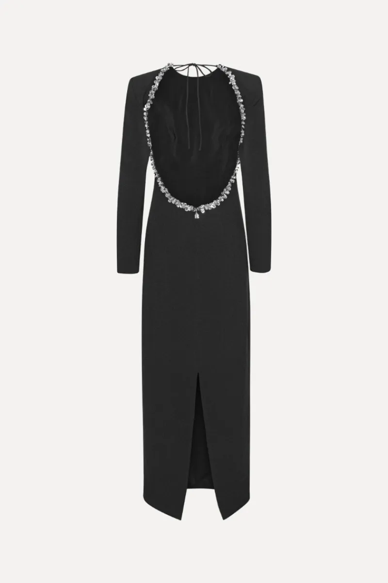 Maxi Dress|Dresses-ROTATE Birger Christensen Crepe Open Back Dress Black Black color