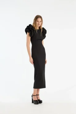 Midi Dresses|Dresses-ROTATE Birger Christensen Crepe Puffy Midi Dress Black Black color