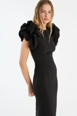 Midi Dresses|Dresses-ROTATE Birger Christensen Crepe Puffy Midi Dress Black Black color