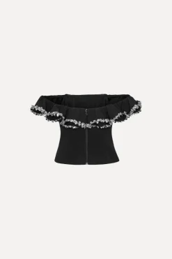 Tops-ROTATE Birger Christensen Crepe Ruffle Top Black Black color