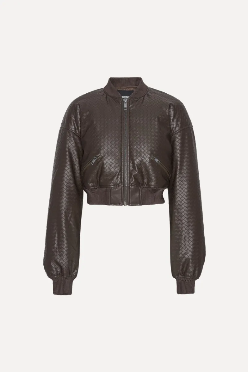 Outerwear-ROTATE Birger Christensen Cropped Puffer Jacket Dark Brown CHICORY COFFEE color