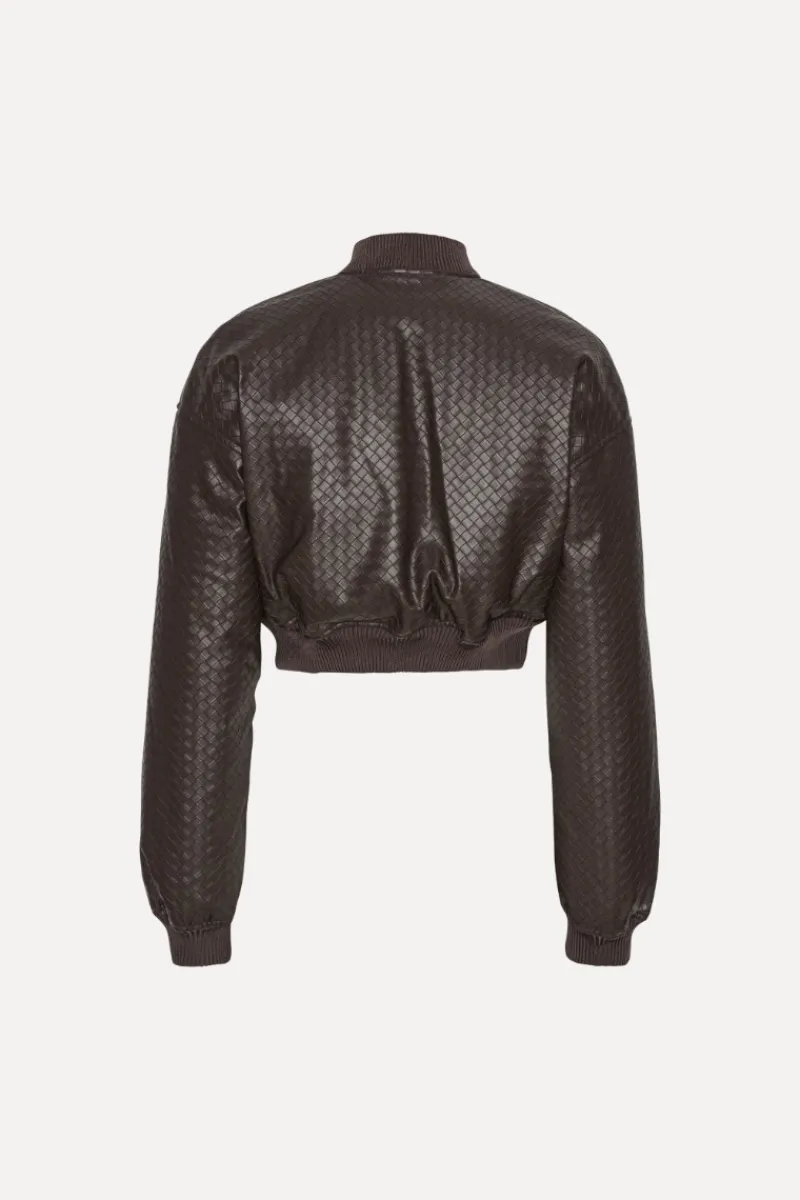 Outerwear-ROTATE Birger Christensen Cropped Puffer Jacket Dark Brown CHICORY COFFEE color