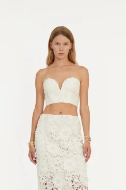 Bridal|Tops-ROTATE Birger Christensen 3d Lace Corset Top White Egret color