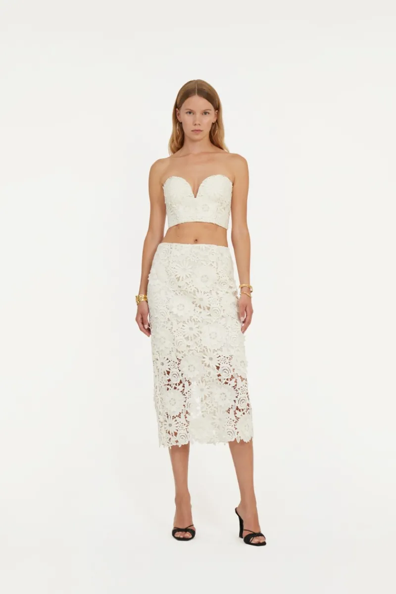Bridal|Tops-ROTATE Birger Christensen 3d Lace Corset Top White Egret color