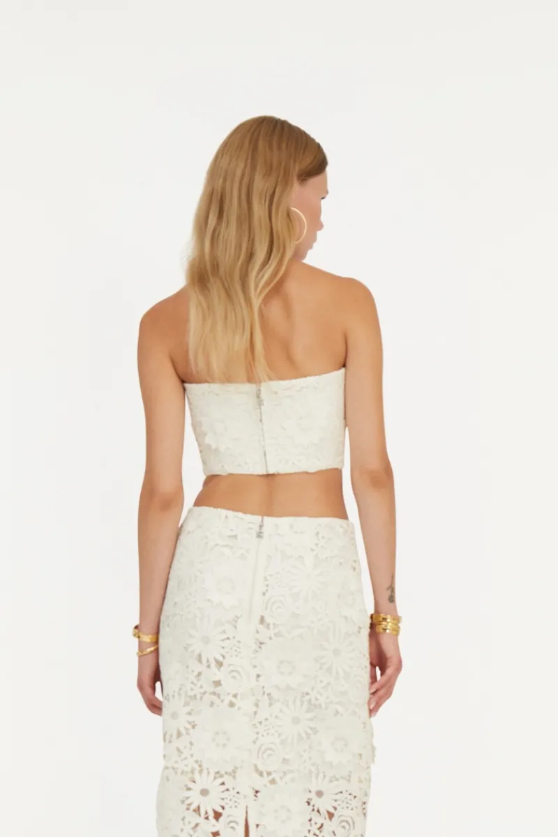 Bridal|Tops-ROTATE Birger Christensen 3d Lace Corset Top White Egret color