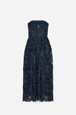 Midi Dresses|Dresses-ROTATE Birger Christensen 3d Lace Flared Midi Dress Dark Blue Navy Blazer color