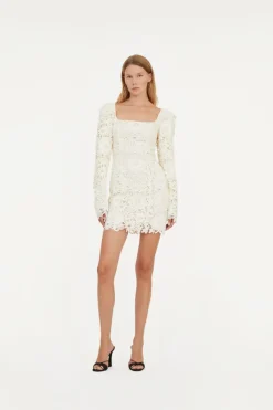 Bridal|Mini Dresses-ROTATE Birger Christensen 3d Lace Ls Mini Dress Egret color