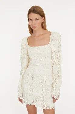 Bridal|Mini Dresses-ROTATE Birger Christensen 3d Lace Ls Mini Dress Egret color