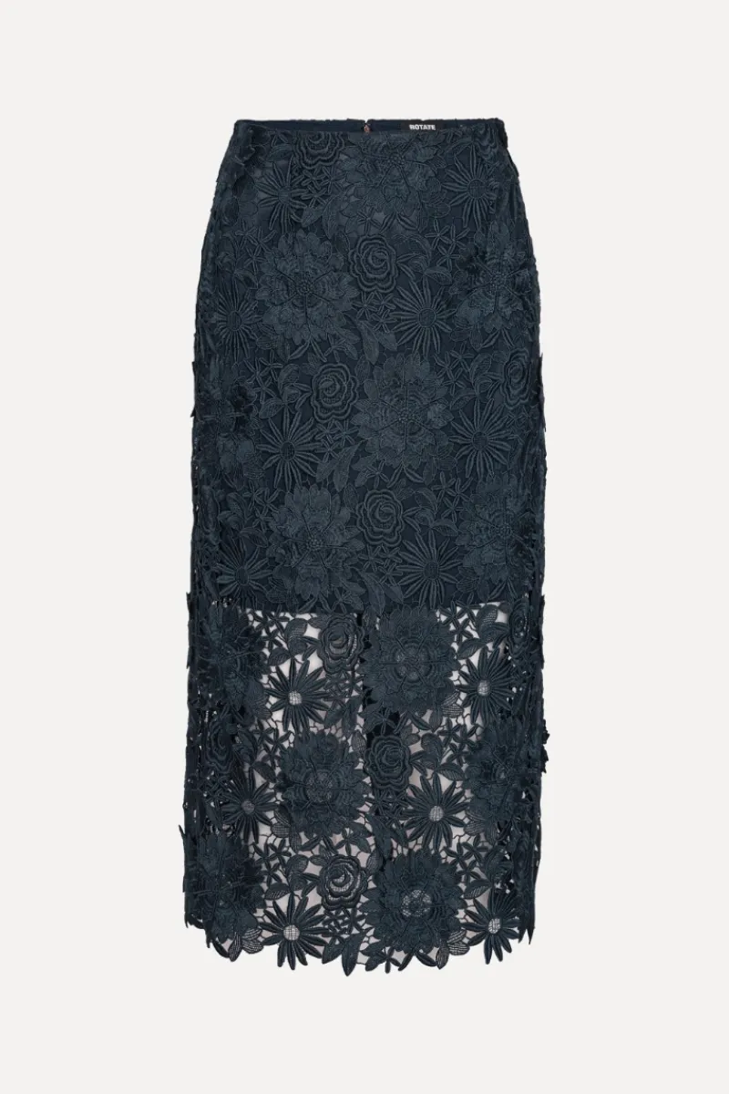 Skirts-ROTATE Birger Christensen 3d Lace Pencil Skirt Dark Blue Navy Blazer color