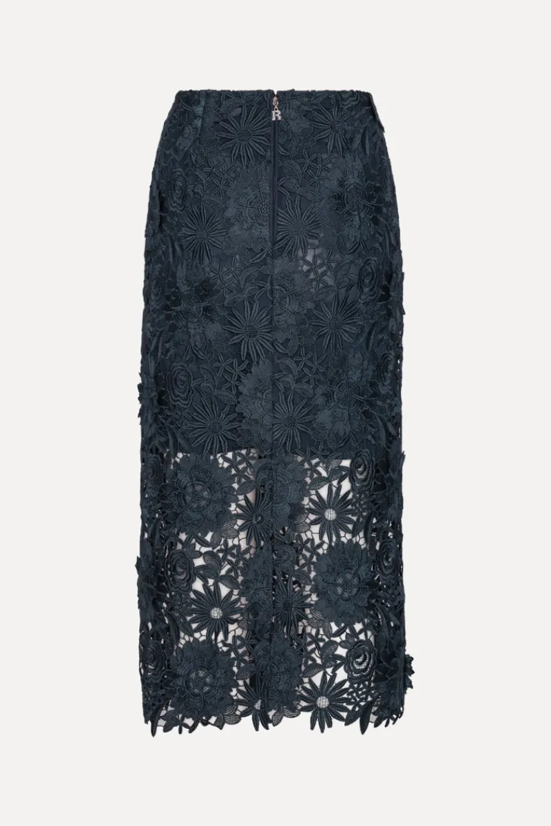 Skirts-ROTATE Birger Christensen 3d Lace Pencil Skirt Dark Blue Navy Blazer color