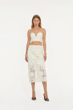 Bridal|Dresses-ROTATE Birger Christensen 3d Lace Pencil Skirt White Egret color