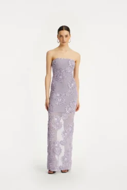 Maxi Dress|Dresses-ROTATE Birger Christensen 3d Mesh Maxi Dress Purple Lavender Aura color