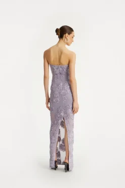 Maxi Dress|Dresses-ROTATE Birger Christensen 3d Mesh Maxi Dress Purple Lavender Aura color