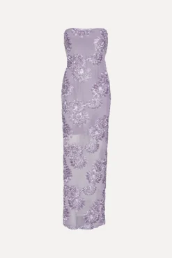 Maxi Dress|Dresses-ROTATE Birger Christensen 3d Mesh Maxi Dress Purple Lavender Aura color