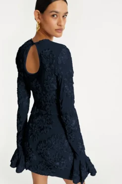 Mini Dresses|Dresses-ROTATE Birger Christensen 3d Mesh Mini Dress Dark Blue Blueprint color