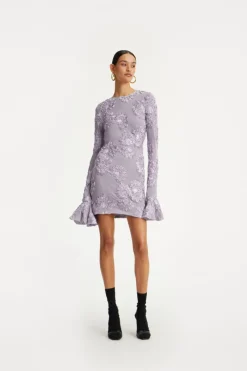 Mini Dresses|Dresses-ROTATE Birger Christensen 3d Mesh Mini Dress Purple Lavender Aura color